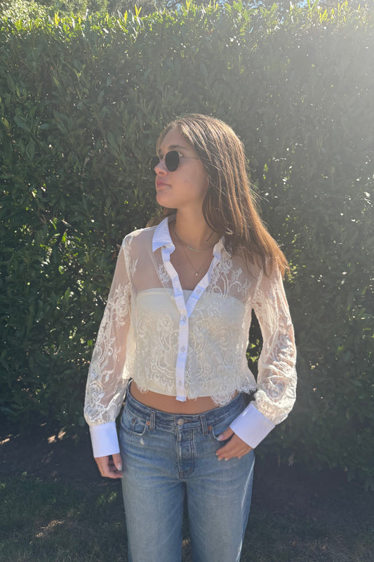 Cropped Lace Shirt - White