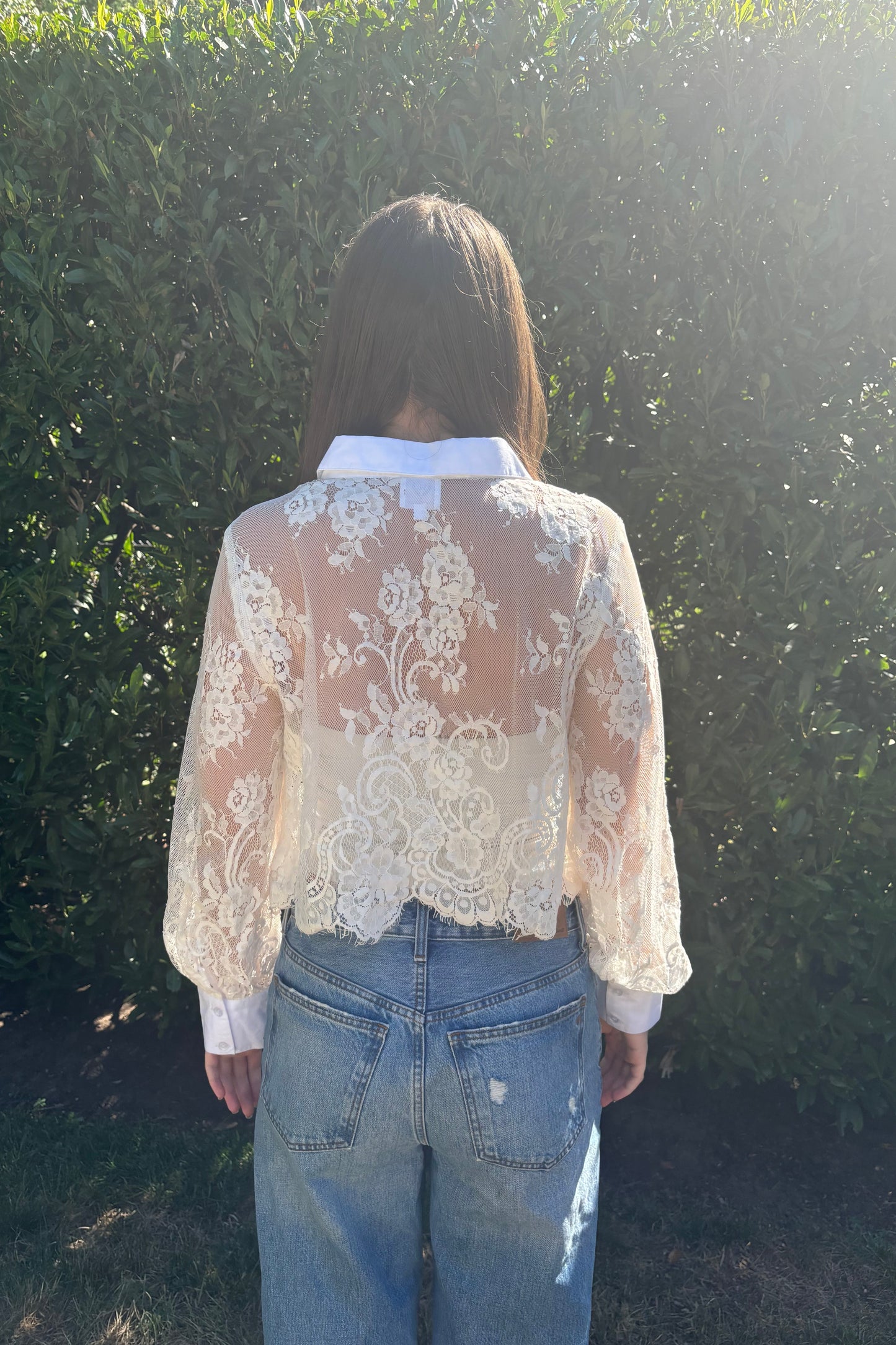 Cropped Lace Shirt - White