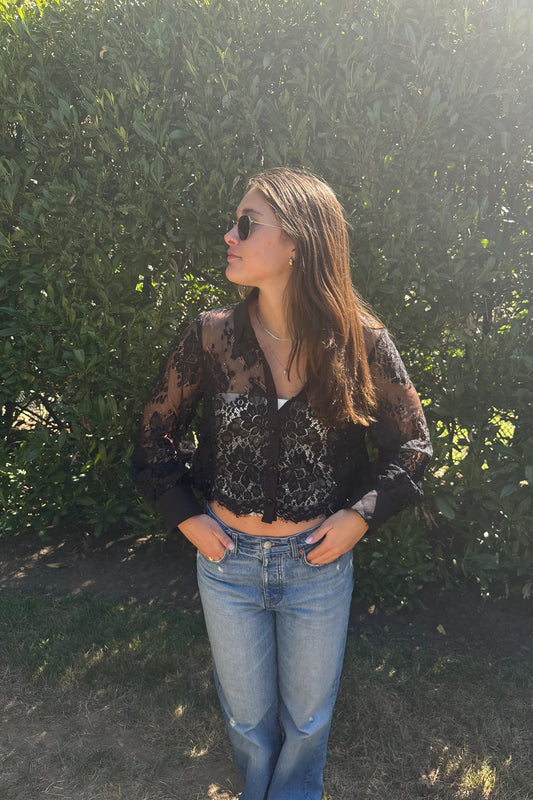 Cropped Lace Shirt - Black