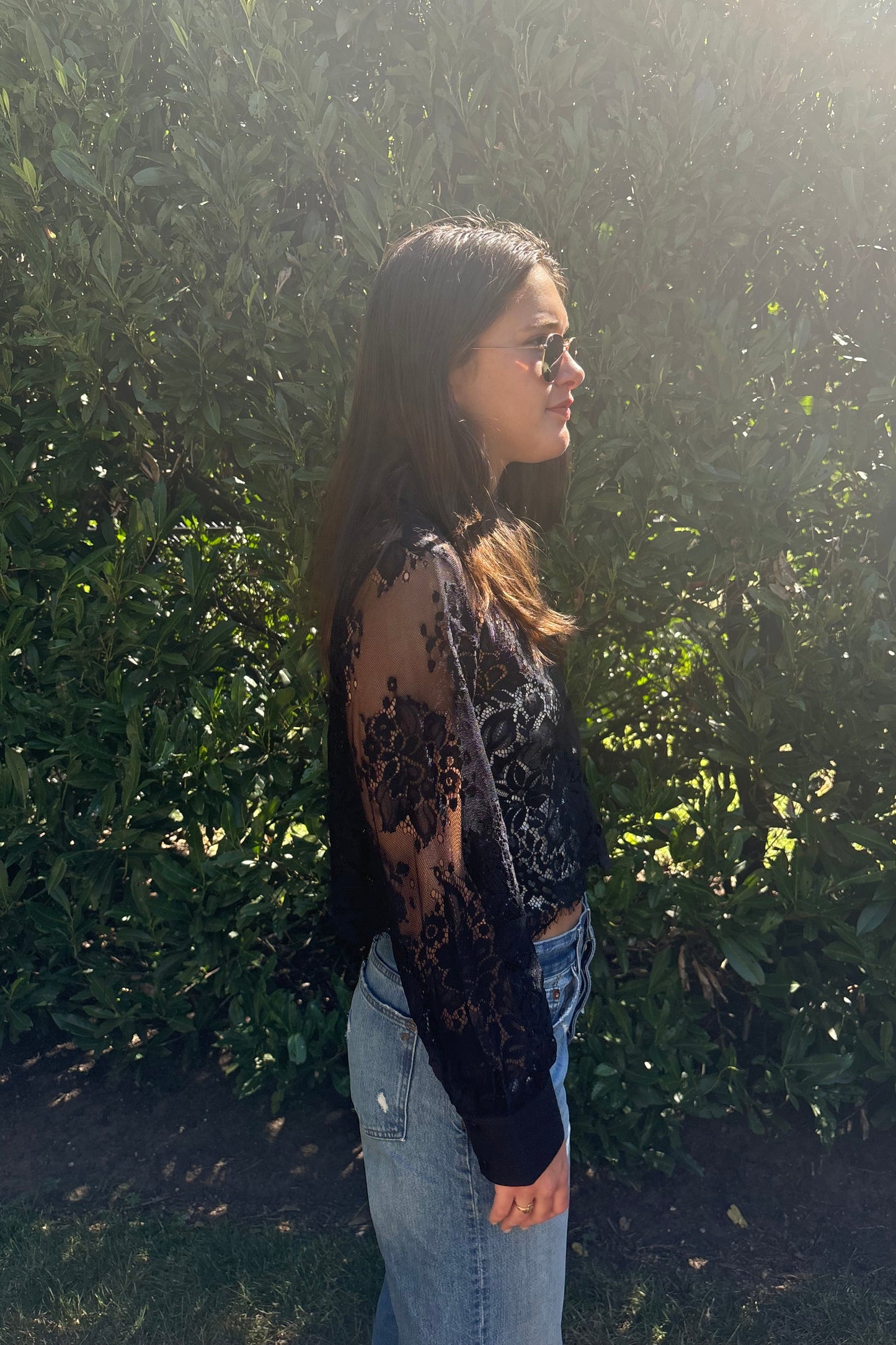 Cropped Lace Shirt - Black