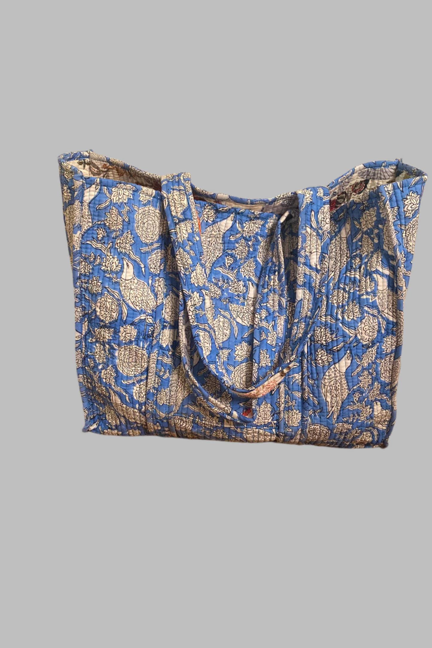 Block Print Reversible Tote Bag - Blue Floral & Patchwork