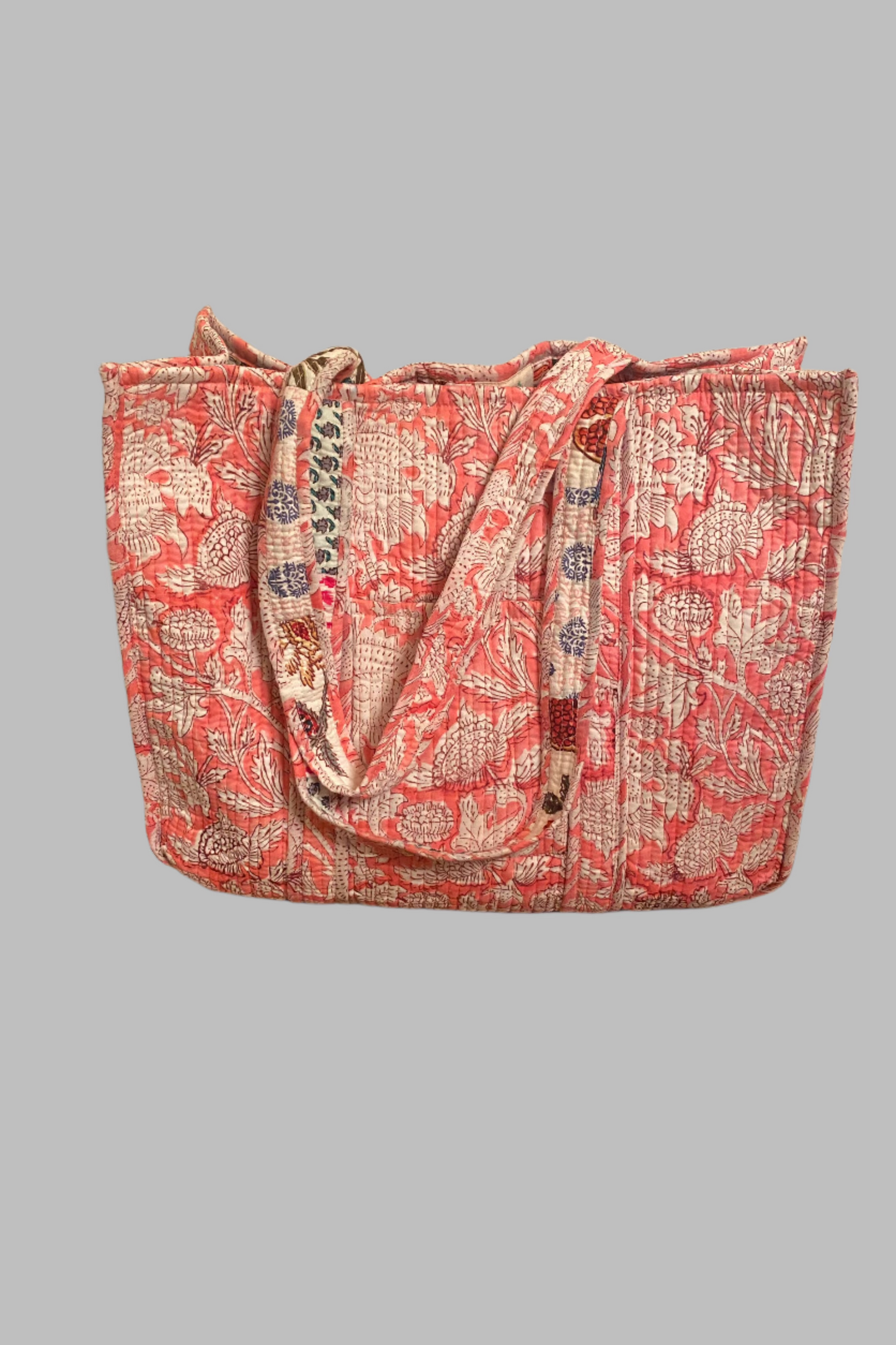 Block Print Reversible Tote Bag - Pink Floral & Patchwork