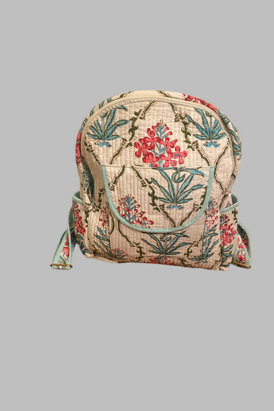 Block Print Backpack - White Floral