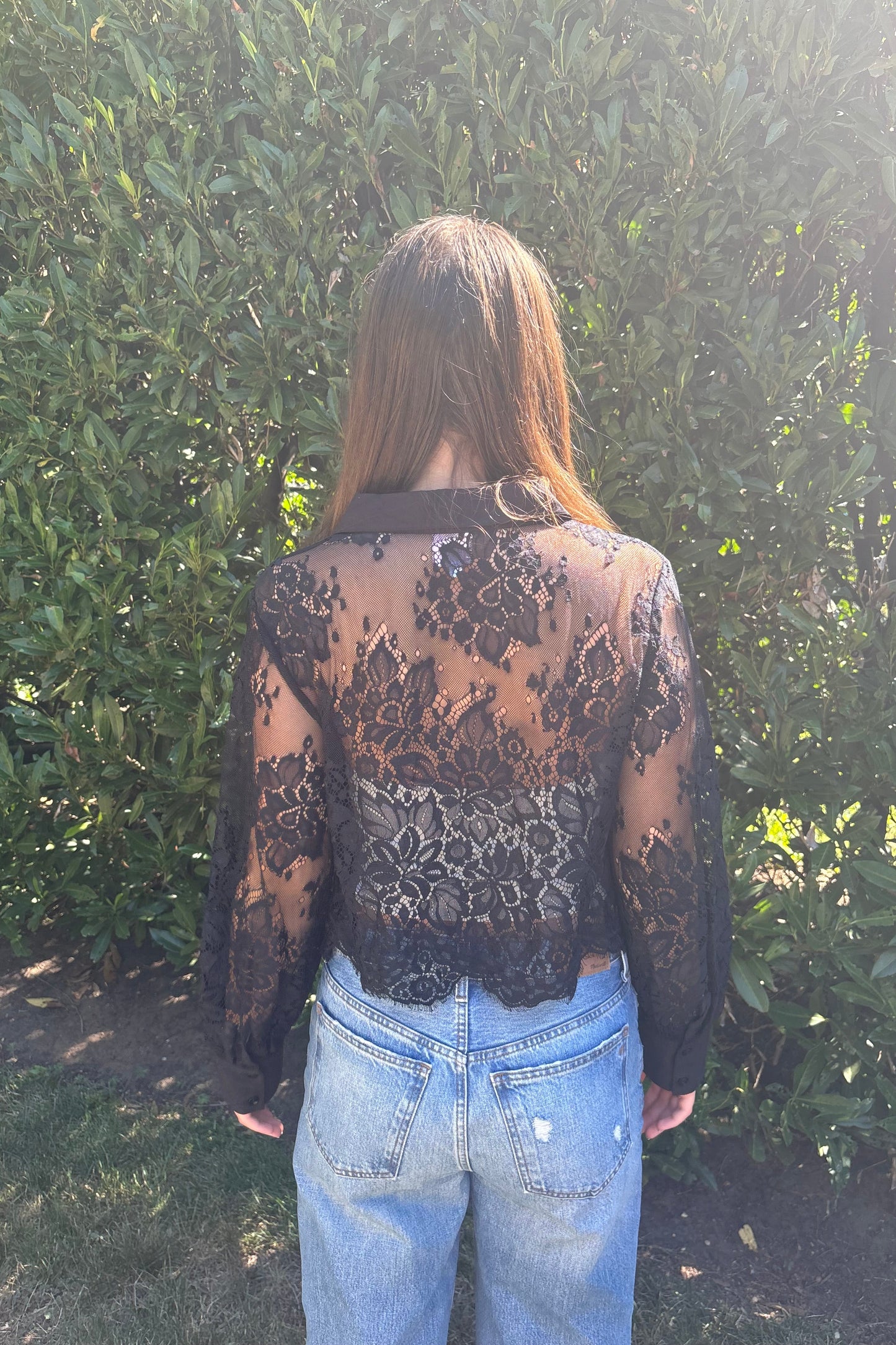 Cropped Lace Shirt - Black