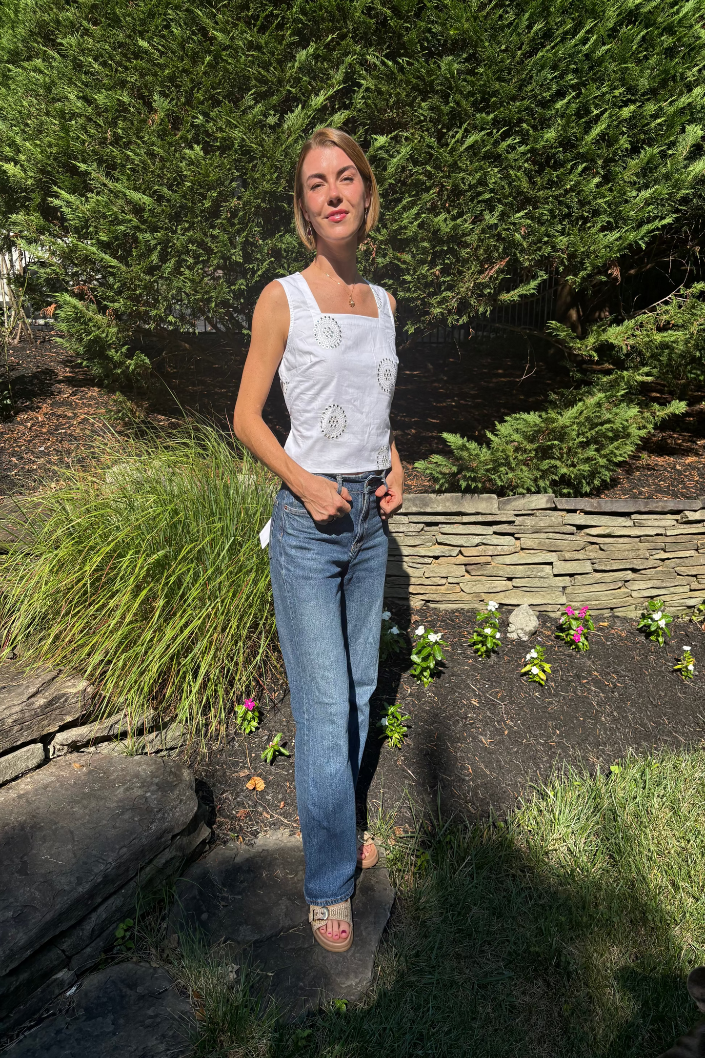 Embroidered Square Neck Tank