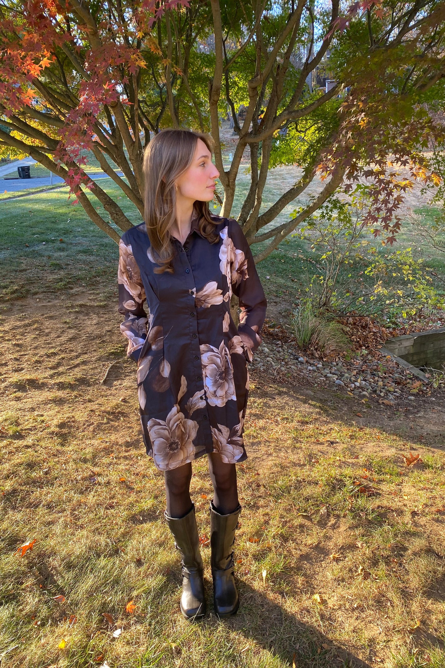 Long Sleeve Contour Dress - Black Rose