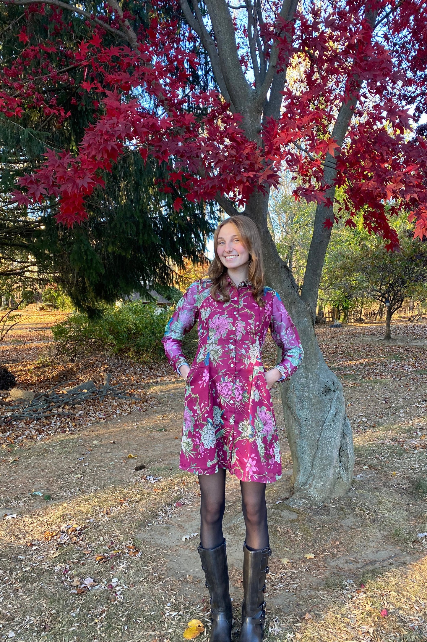 Long Sleeve Contour Dress - Purple Organza