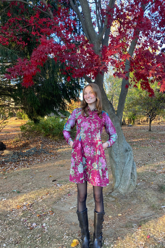 Long Sleeve Contour Dress - Purple Organza