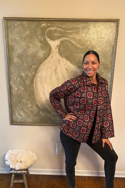 Velvet Bomber Jacket - Pink and Gold Embroidery