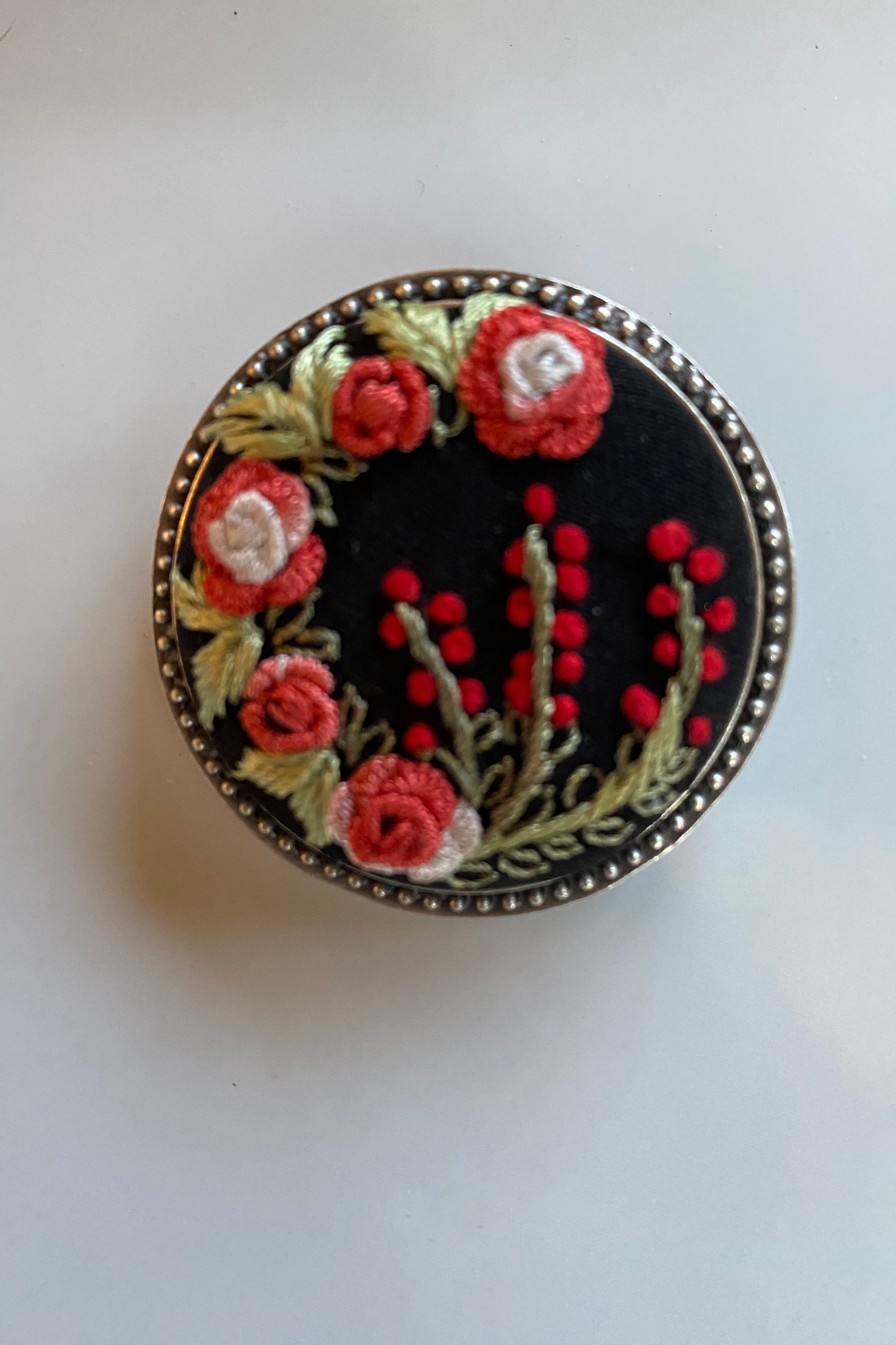 Kosovo Hand Embroidered Brooch - Red Flowers