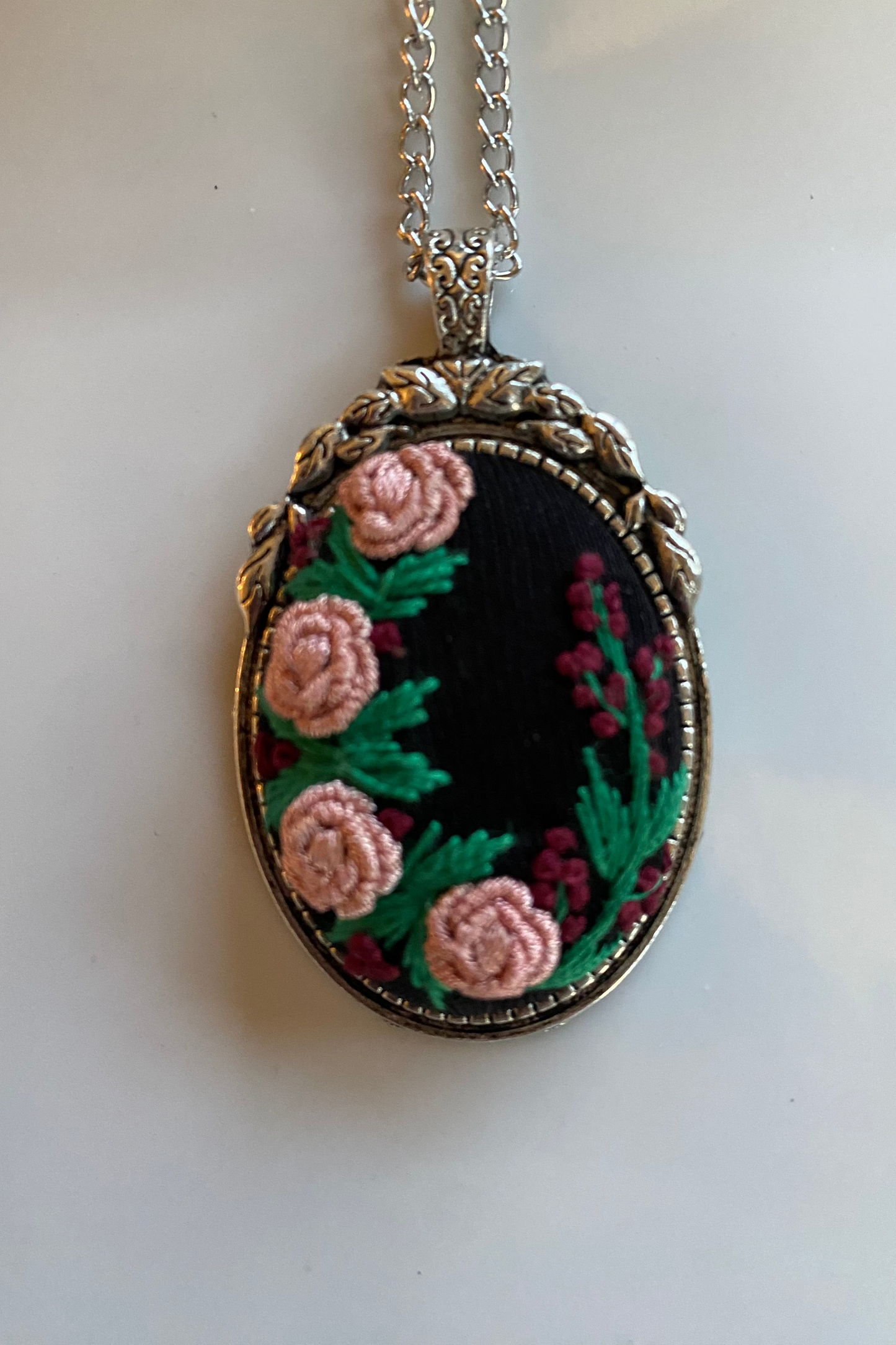 Kosovo Hand Embroidered Necklace - Pink Flowers