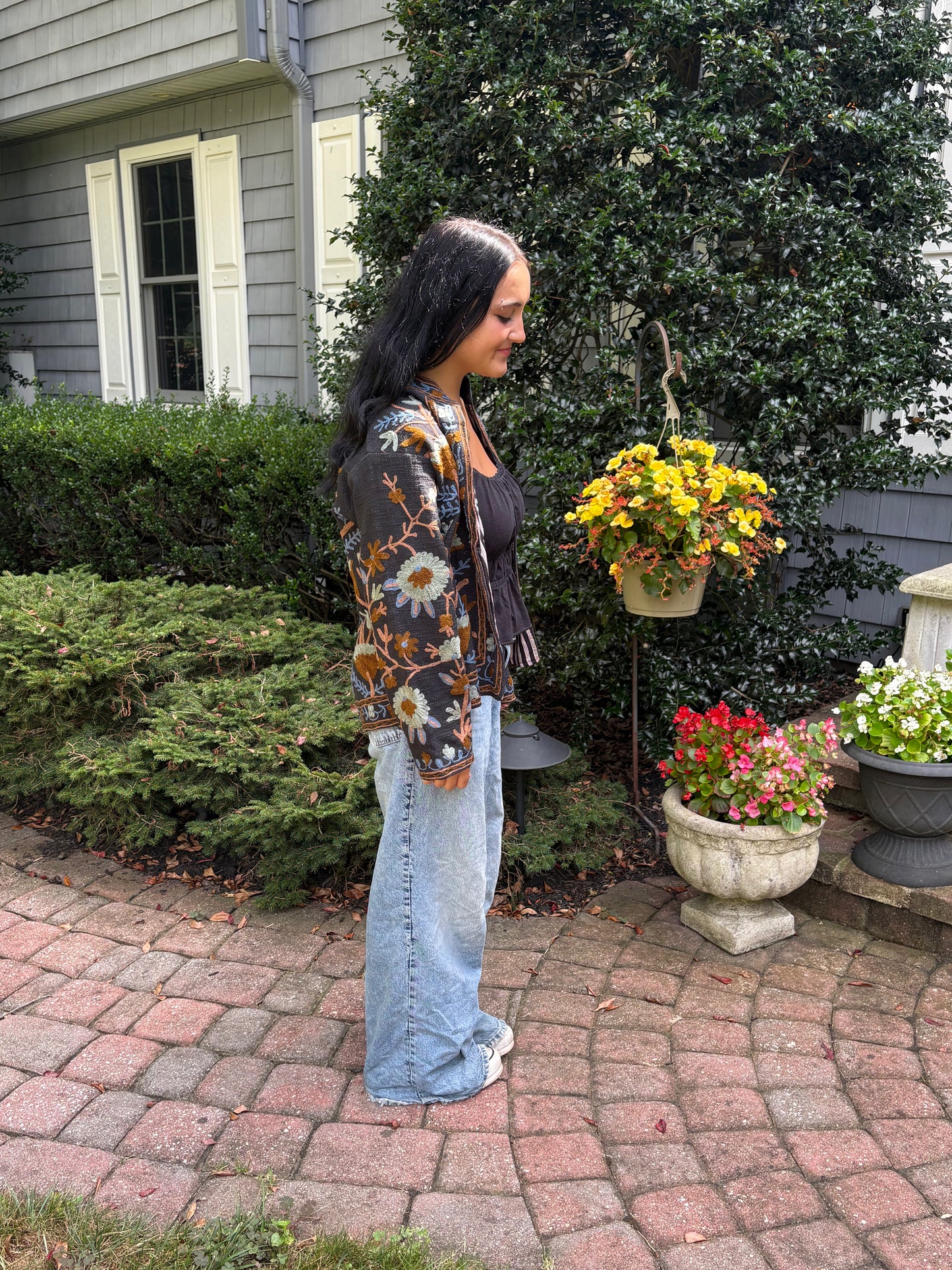 Embroidered Reversible Jacket - Timeless Black with Rustic Brown