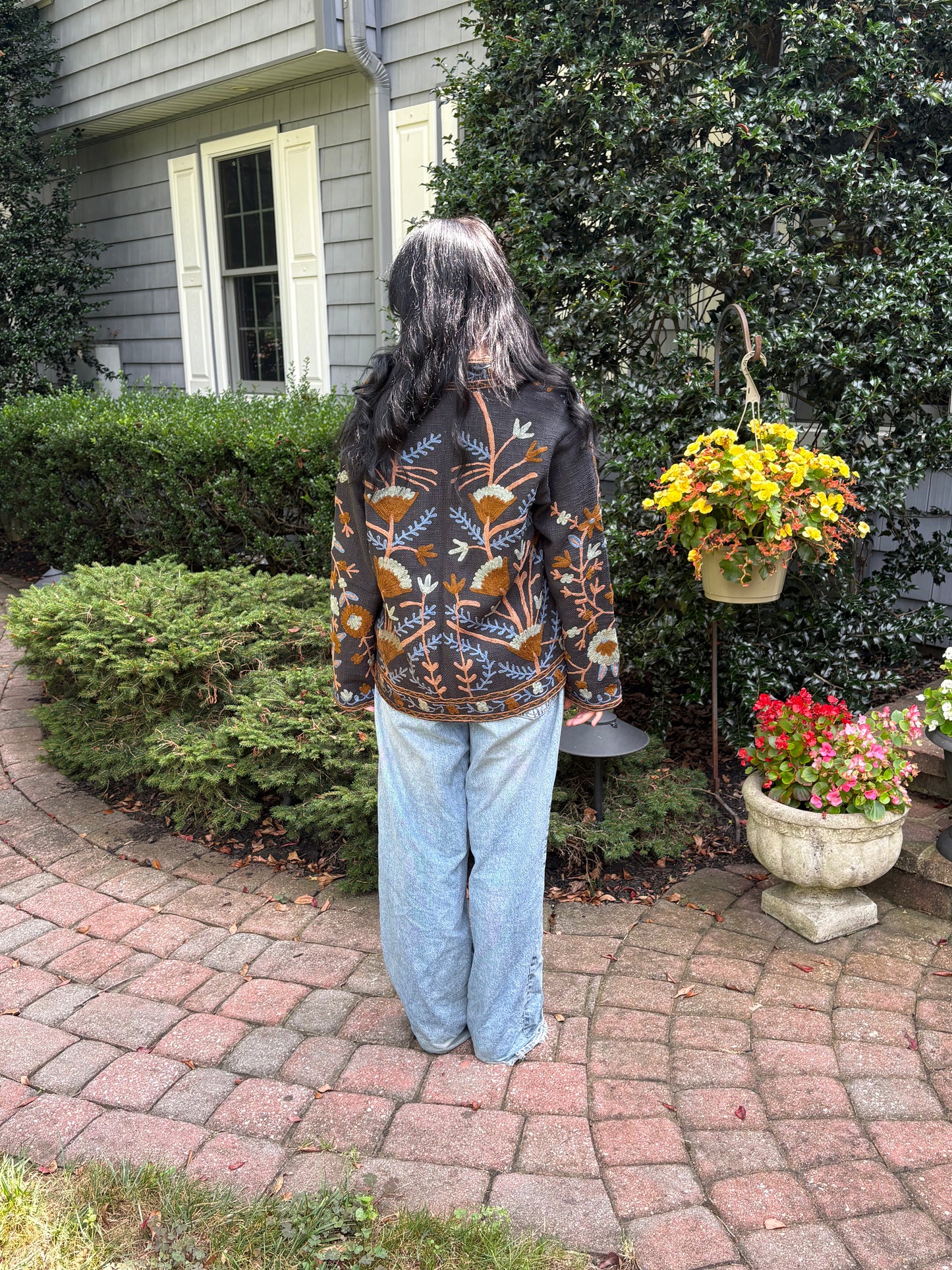 Embroidered Reversible Jacket - Timeless Black with Rustic Brown