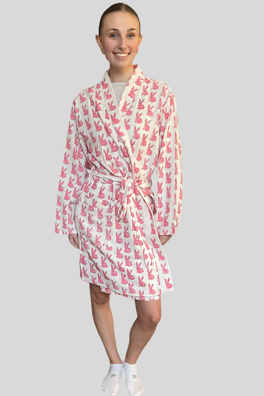 Block Print Waffle Cotton Robe