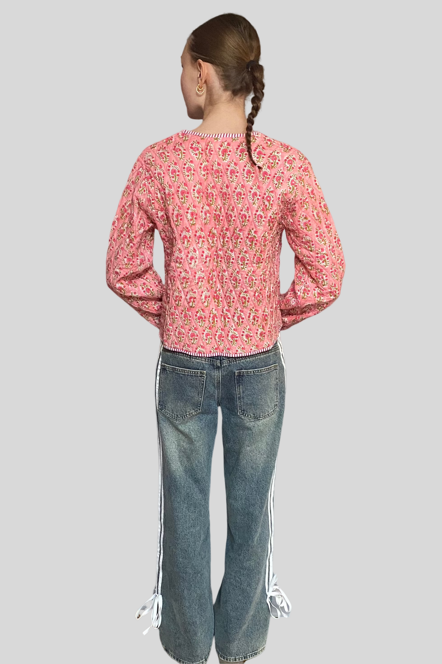 Block Print Quilted Cropped Reversible Jacket - Pink