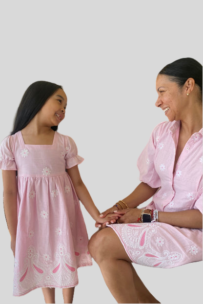 Embroidered Girl's Dress - Pink