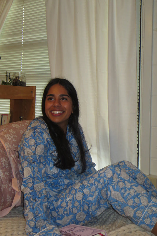 Block Print Pajama Set - Blue & White