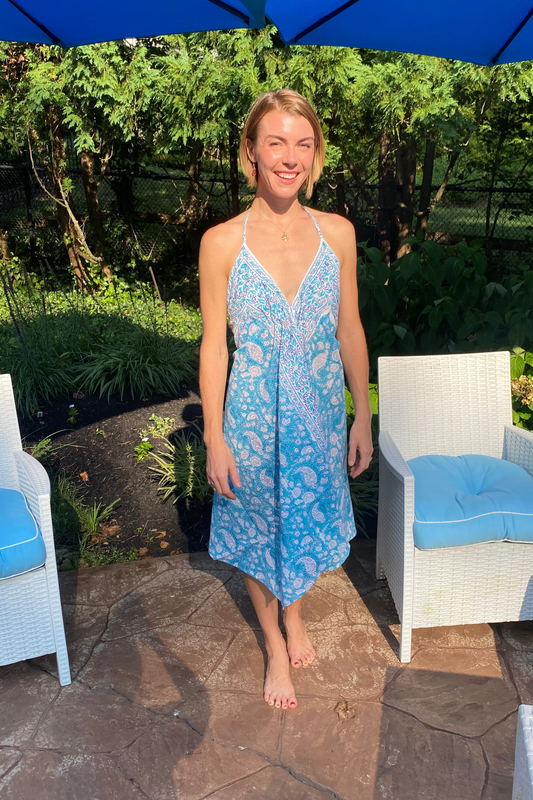 Block Print Beach Cover - Blue Paisley