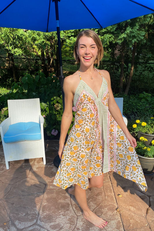 Block Print Beach Cover - Yellow Floral