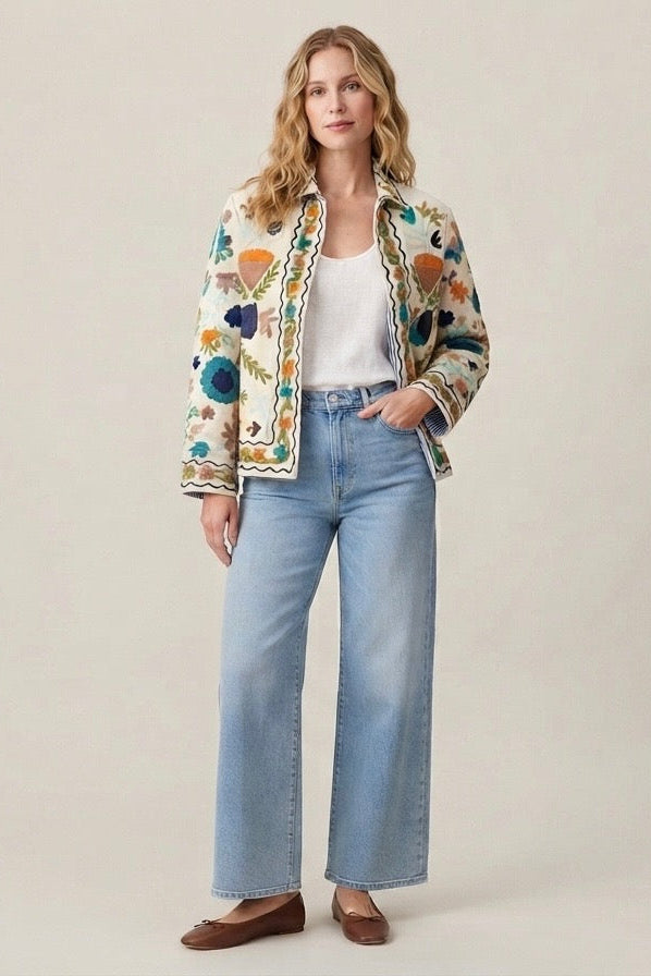 Emmy Embroidered Reversible Jacket - Earth Tones