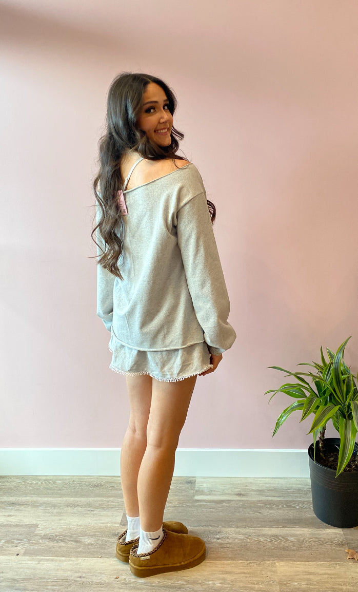 Off the Shoulder Oversized Sweatshirt - Gray