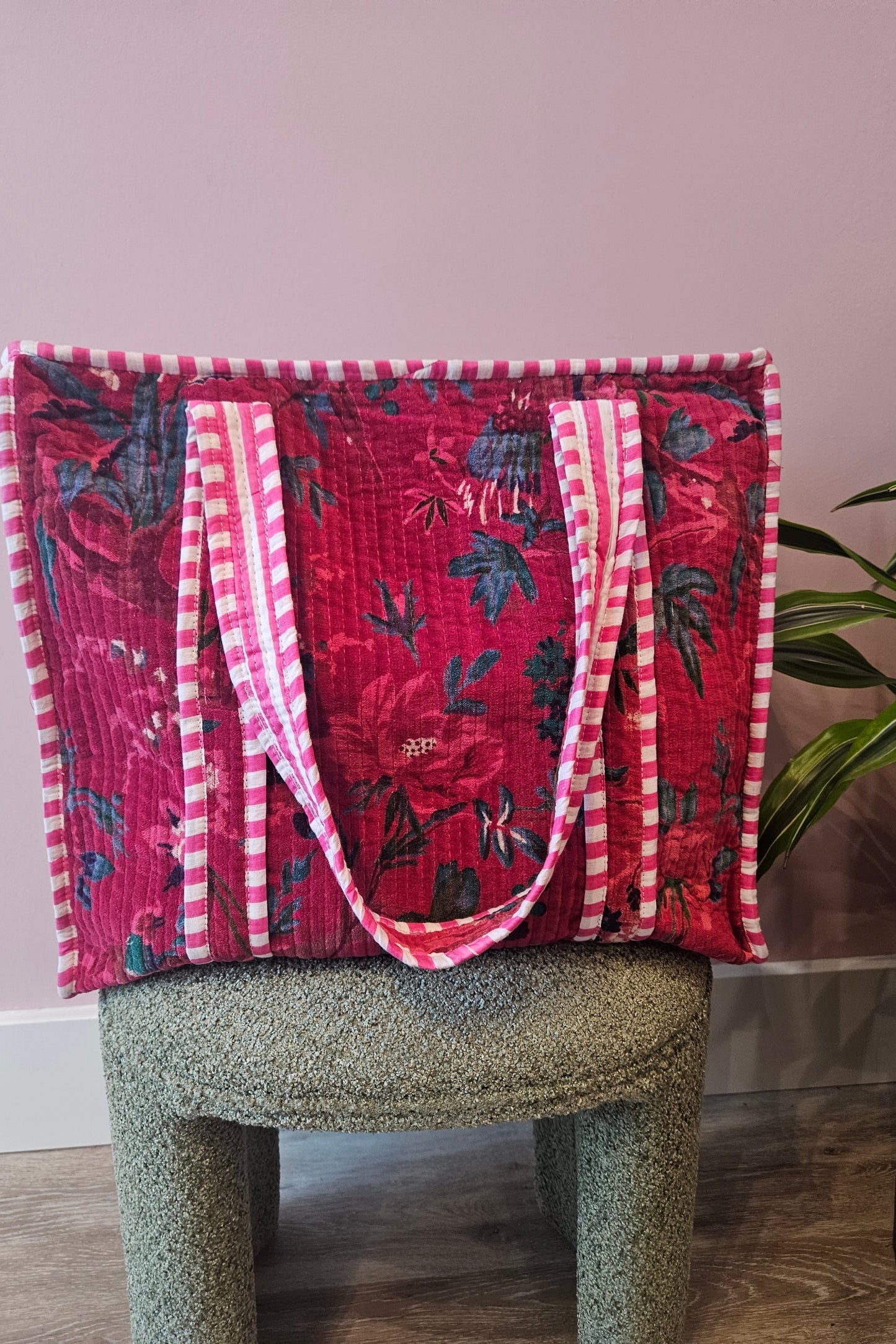 Velvet Tote Bag - Pink Floral