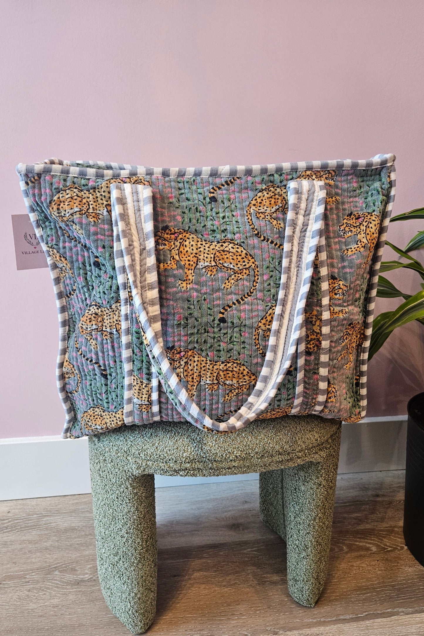 Velvet Tote Bag - Gray Cheetah