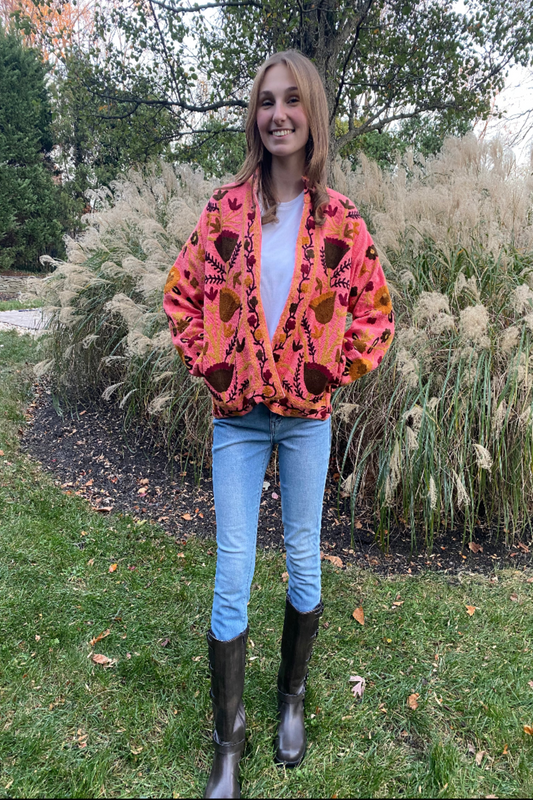 Embroidered Reversible Jacket - Spiced Coral