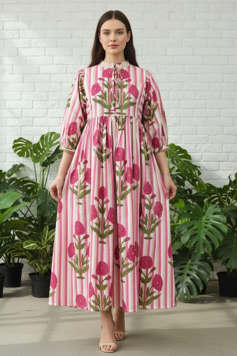 Willow Dress - Pink Marigold Stripe