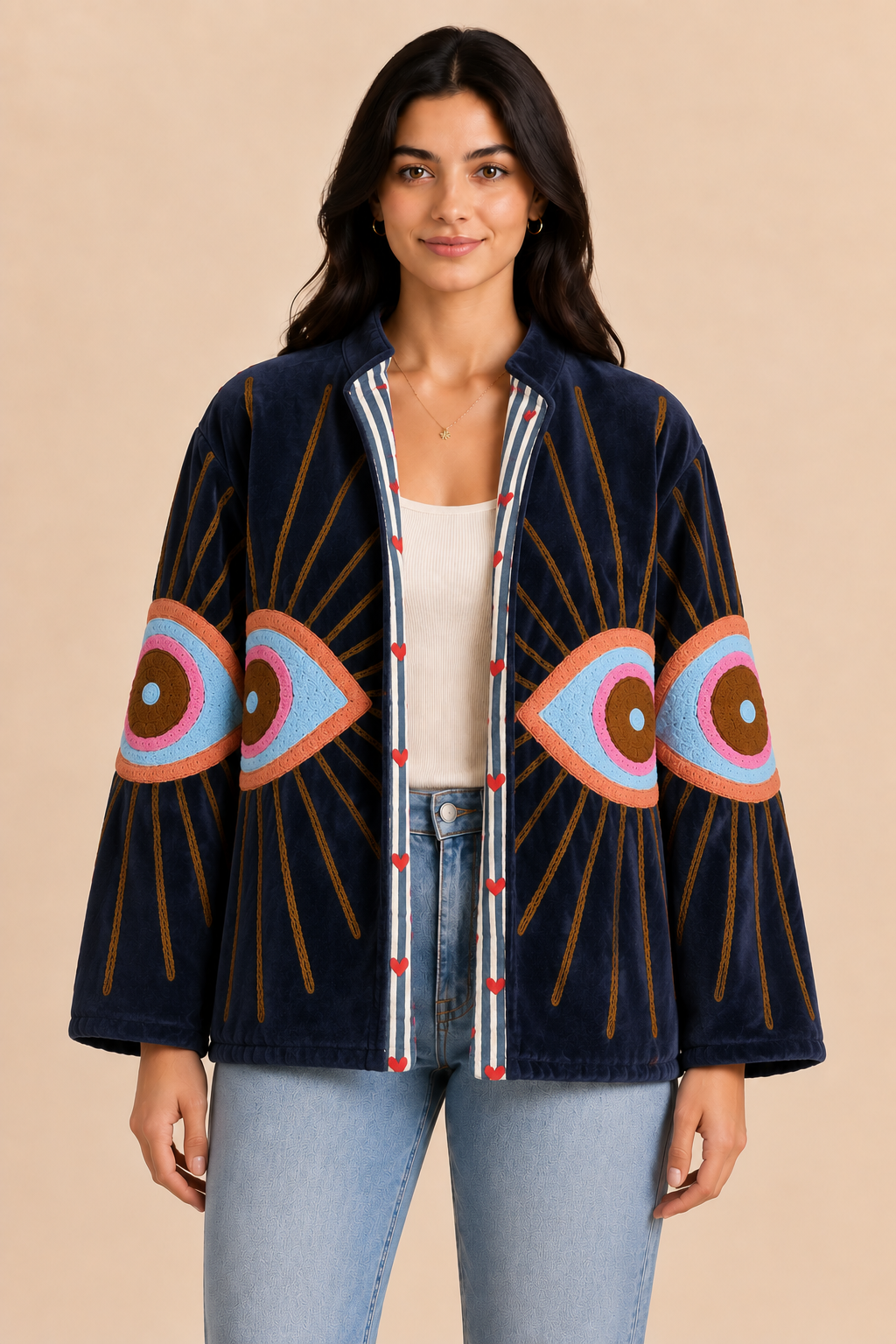 Emmy Embroidered Reversible Jacket - Velvet Evil Eye