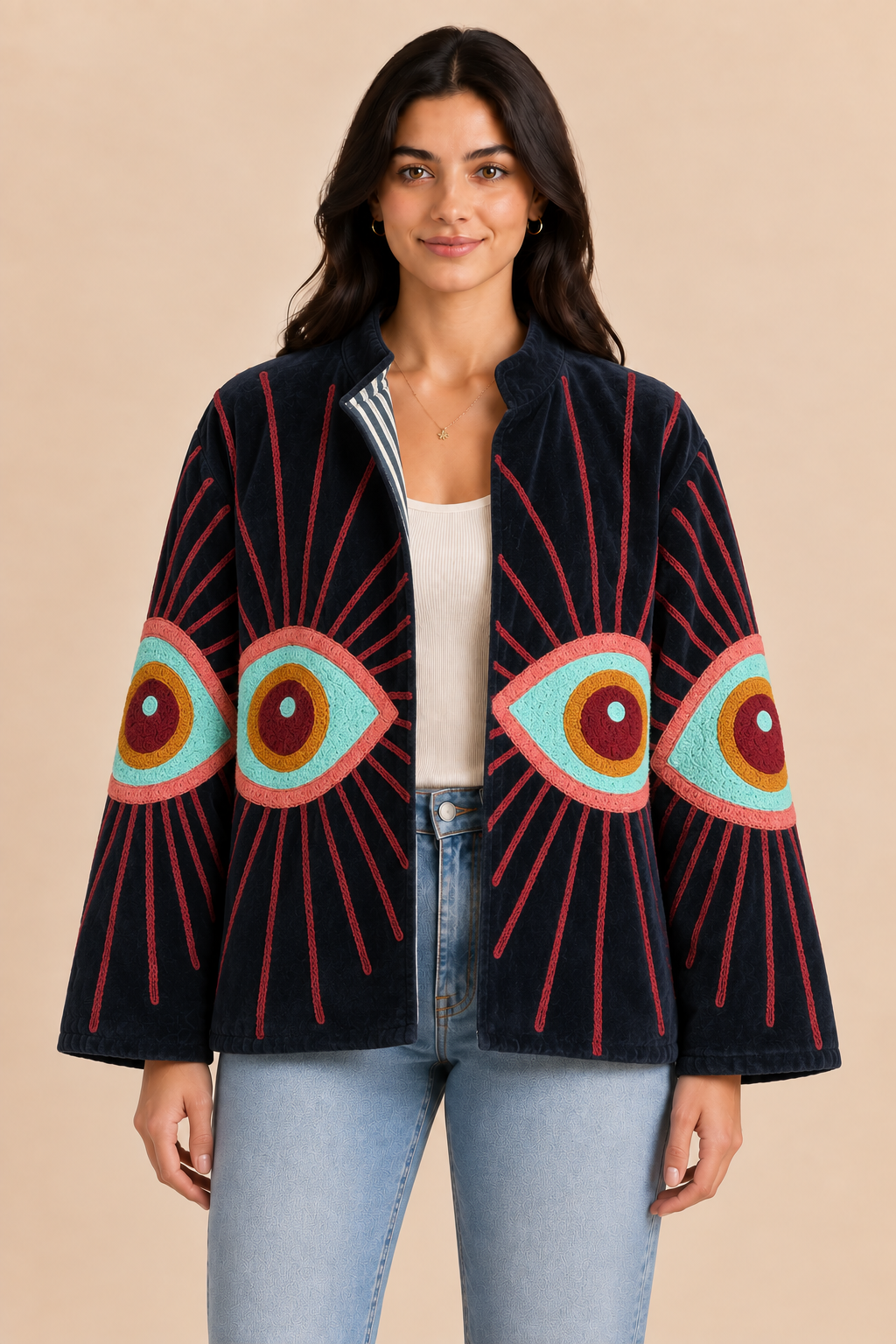 Emmy Embroidered Reversible Jacket - Velvet Evil Eye