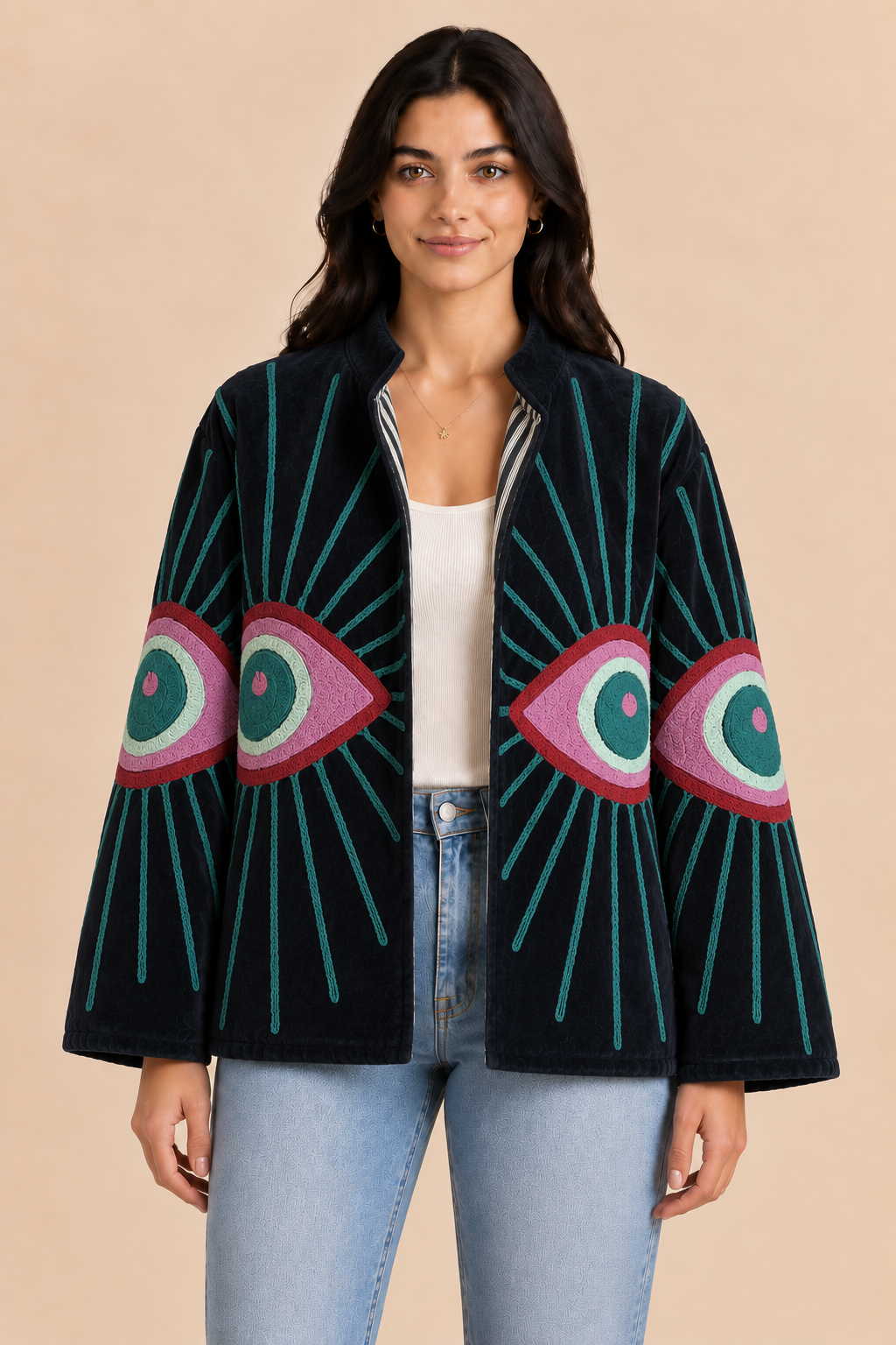 Emmy Embroidered Reversible Jacket - Velvet Evil Eye