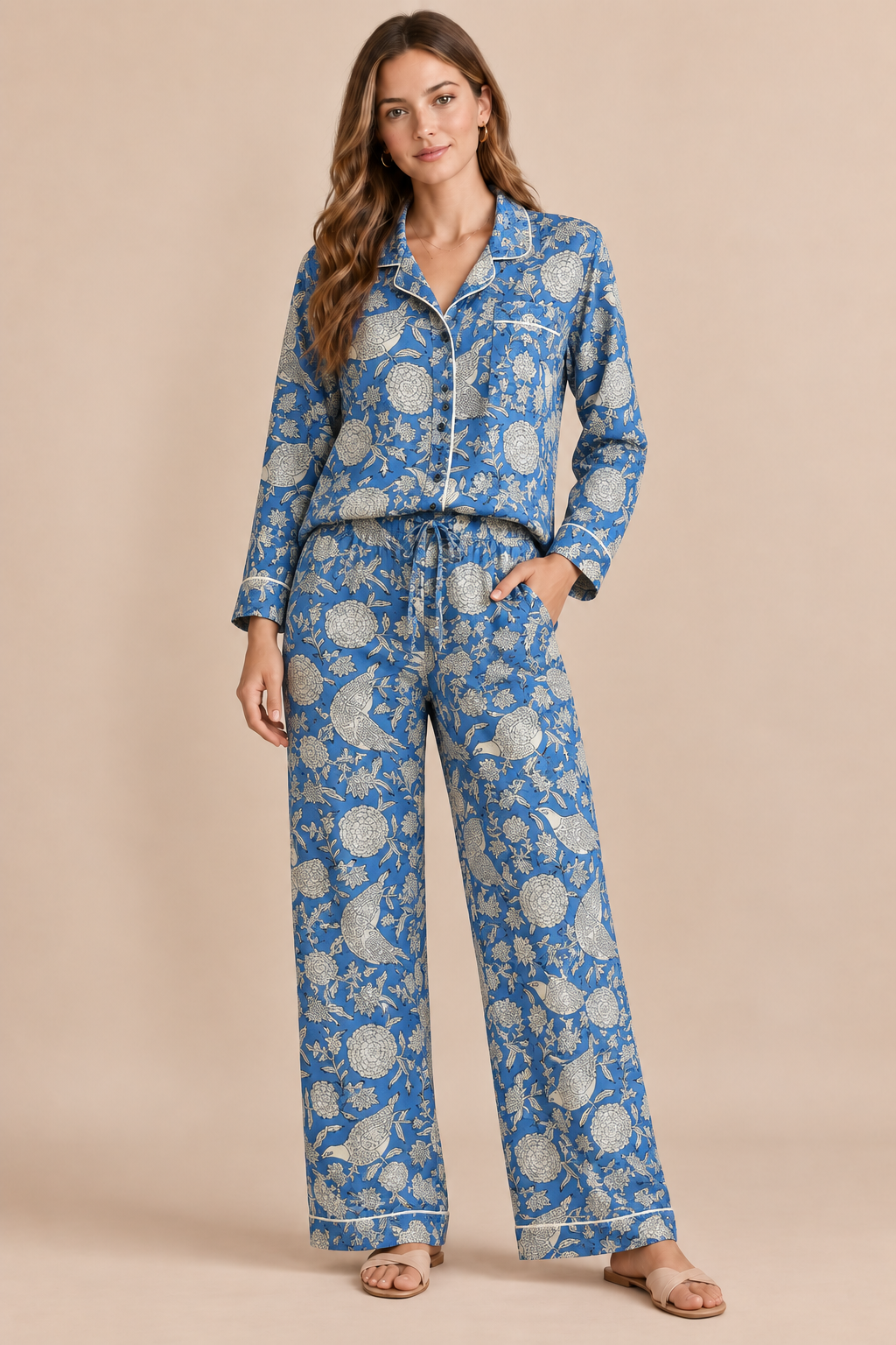 Lisa Long Pajama Set - Block Print