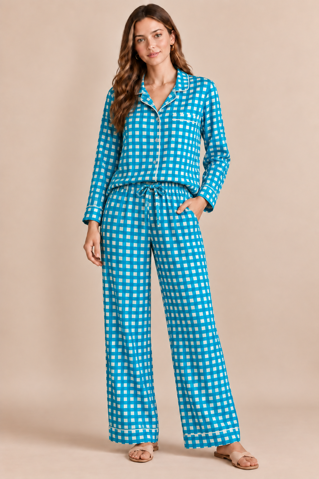 Lisa Long Pajama Set - Block Print