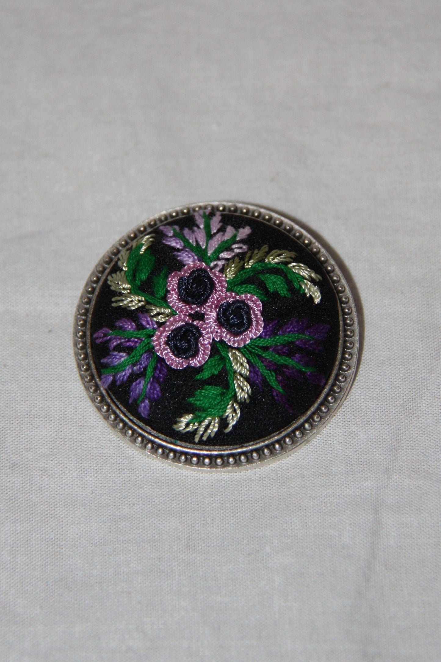 Kosovo Hand Embroidered Brooch - Purple & Blue Flowers