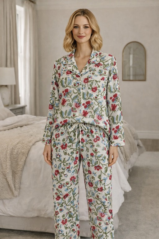 Block Print Pajama Set - Floral Vine