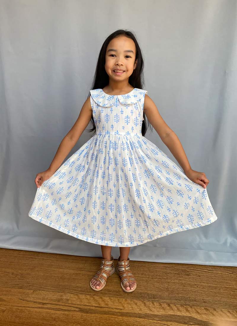 Block Print Girl's Dress - Blue