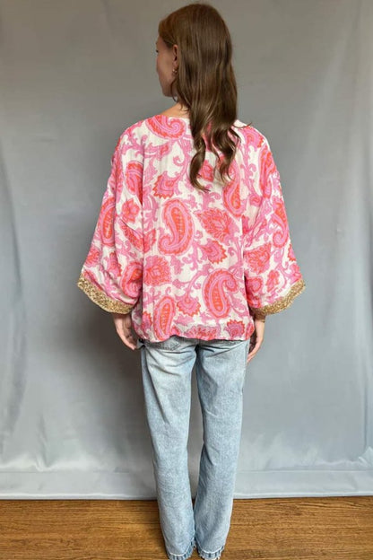 Kimono - Paisley Lurex with Gold Border