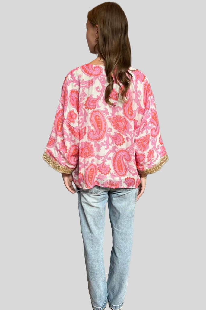 Kimono - Paisley Lurex with Gold Border