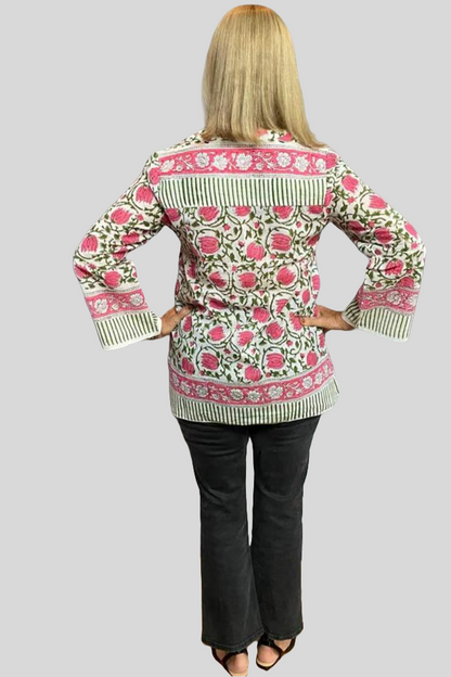 Block Print Lightweight Blouse - Pink and Green
