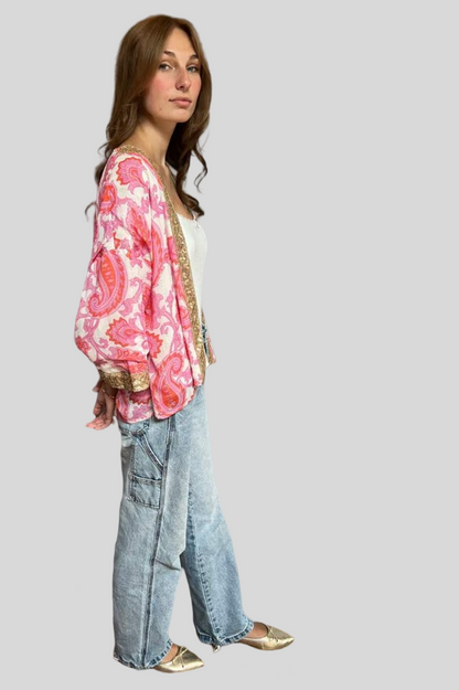 Kimono - Paisley Lurex with Gold Border