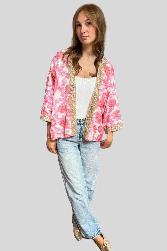 Kimono - Paisley Lurex with Gold Border