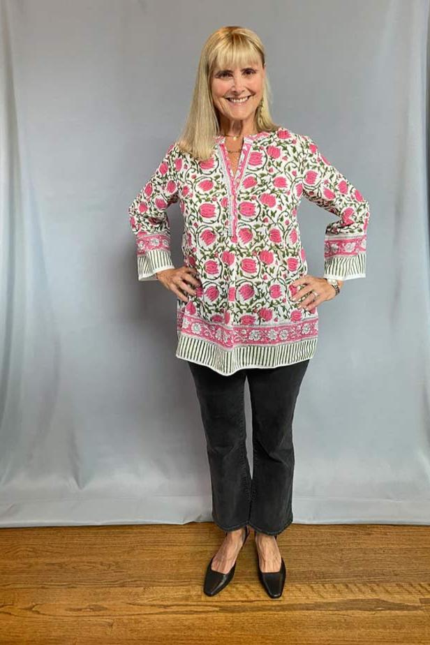 Block Print Lightweight Blouse - Pink and Green