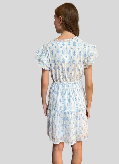 Block Print Cinched Waist Tier Dress