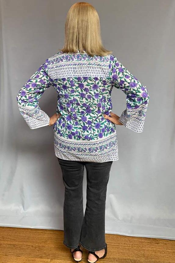 Block Print Lightweight Blouse - Purple and Green