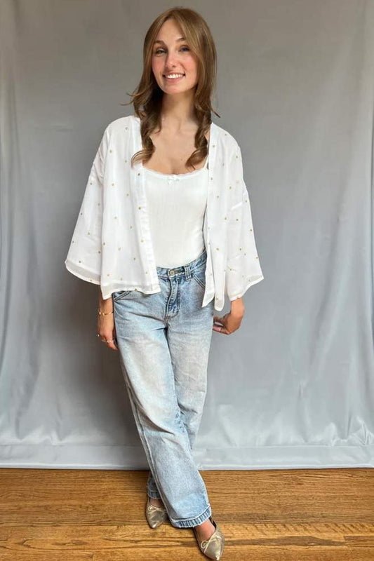 Kimono - White with Gold Sequins