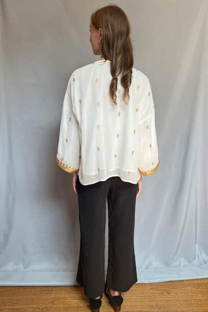 Kimono - White with Gold Sequins and Border