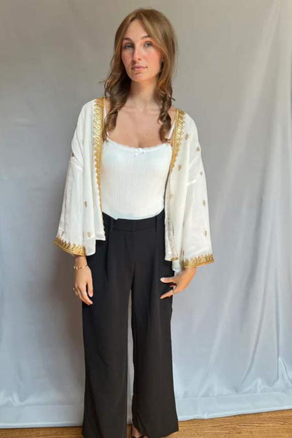 Kimono - White with Gold Sequins and Border