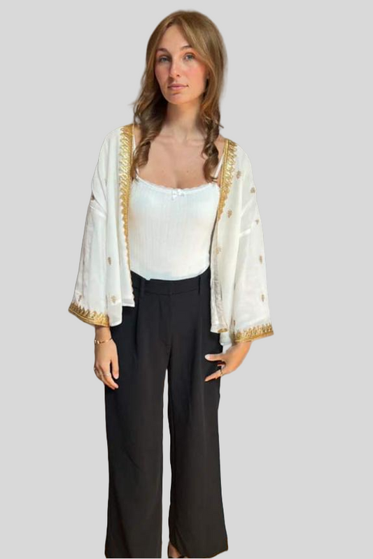 Kimono With Gold Sequins and Border