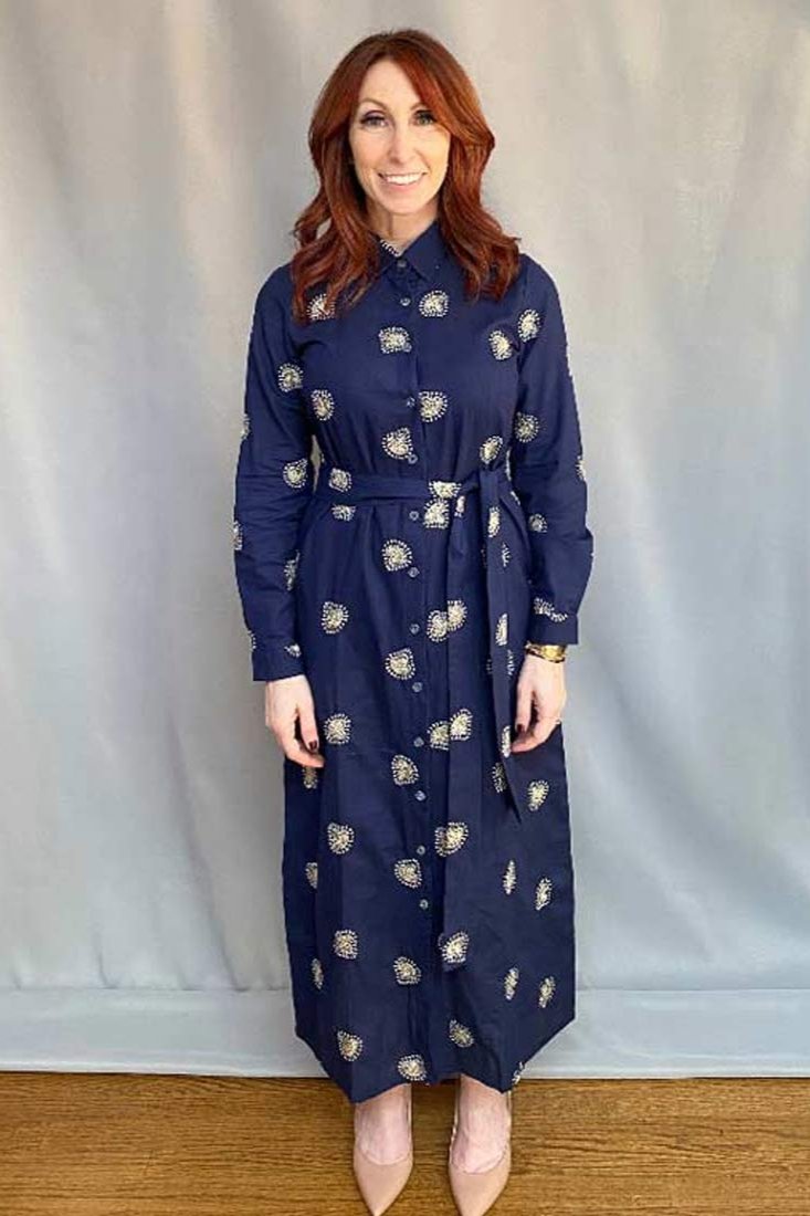 Embroidered Shirt Dress - Navy